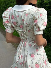 Floral Print Button-Front Ruffle Hem Dress