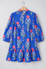 Floral Print Long Sleeve Ruffle Hem Dress