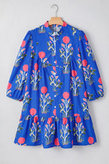 Floral Print Long Sleeve Ruffle Hem Dress