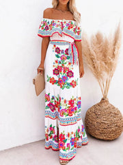 Floral Off Shoulder Ruffle Maxi Dress