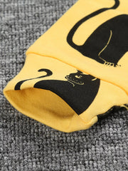 Children's Cute Cat Print Long Sleeve Top and Pants Set