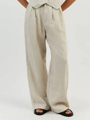 Full Size V-Neck Vest and Wide Leg Pants Set Plus Size