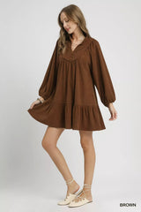 Umgee Corduroy Tiered Babydoll Dress