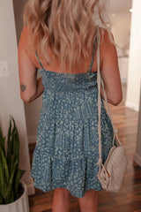 Spaghetti Straps Floral Print Knot Detail High Waist Flared Dress