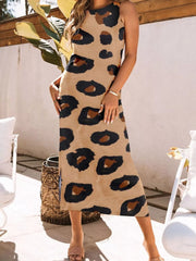 Slit Leopard Sleeveless Maxi Dress