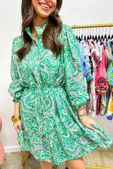 Ruffled Hem Long Sleeve Shirt Dress