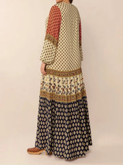 Printed V-Neck Balloon Sleeve Maxi Dress