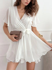 Surplice Flutter Sleeve Mini Dress