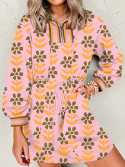 Printed Drawstring Waist Mini Dress