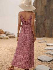 Slit Printed Surplice Midi Dress