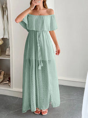 Swiss Dot Off Shoulder Maxi Dress