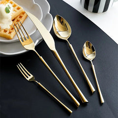 Gold Titanium Bistro Set - 5-Piece Unbreakable Stainless Steel Flatware for Elegant Dining