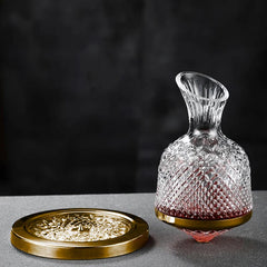 Hand-Blown Crystal Wine Decanter with 360° Stainless Steel Base – 45 oz Capacity for Enhanced Aeration