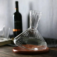 Handcrafted Crystal Decanter with Wooden Base – 45 oz Capacity for Enhanced Wine Experience