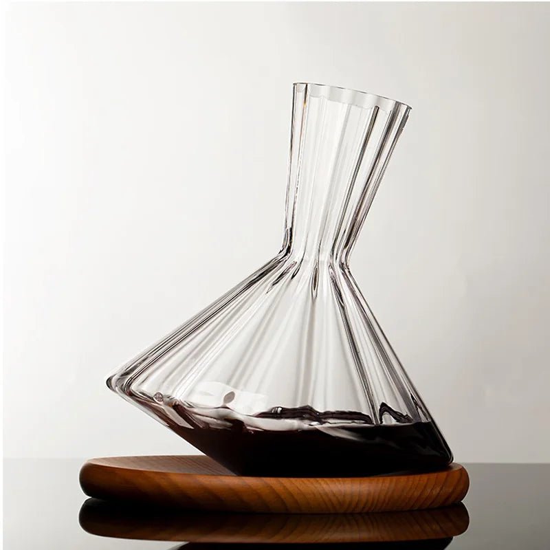 Handcrafted Crystal Decanter with Wooden Base – 45 oz Capacity for Enhanced Wine Experience
