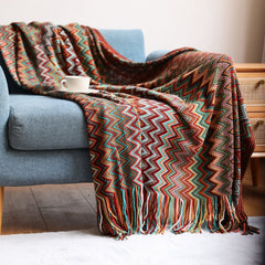 Handwoven Boho Chevron Coverlet in Earthy Colors – Soft and Stylish Bedspread