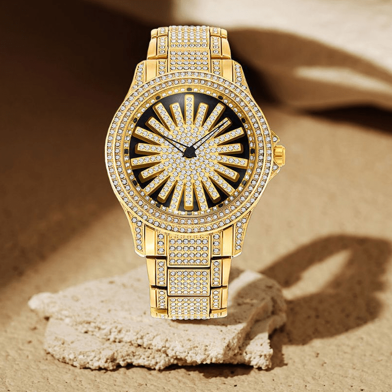Imperial Shine Crystal Men's Quartz Watch | Rotating Dial, Gold Tone