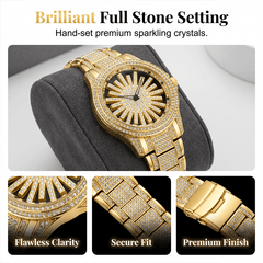 Imperial Shine Crystal Men's Quartz Watch | Rotating Dial, Gold Tone