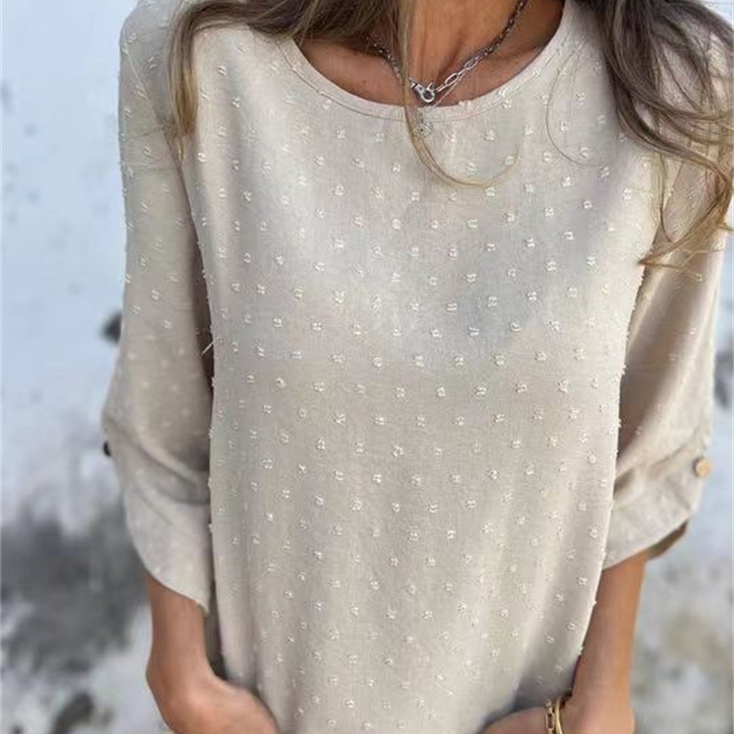Jessa Round-Neck Jacquard Top | Soft Polyester Knit | Sizes S-4XL