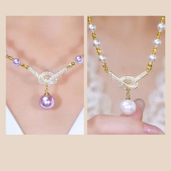 Luna Glow Simulated Pearl Necklace | Sparkling Rhinestone Details, 17.7 in