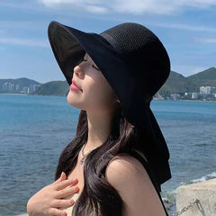 Mela Women's Sun Hat | Breathable Mesh with Neck Shawl, Wide Brim Sun Protection