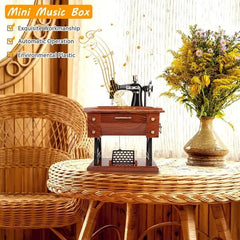 Melody Stitch Clockwork Music Box | Wooden Sewing Machine Decor With Drawer Play