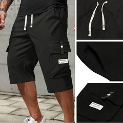 MetroFlex Men's Cargo Capri Pants | Elastic Drawstring Waist, Lightweight Polyester
