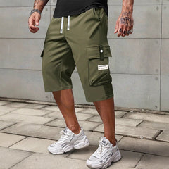 MetroFlex Men's Cargo Capri Pants | Elastic Drawstring Waist, Lightweight Polyester
