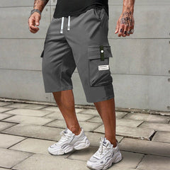 MetroFlex Men's Cargo Capri Pants | Elastic Drawstring Waist, Lightweight Polyester