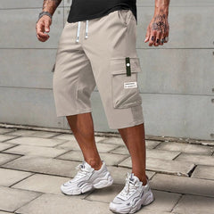 MetroFlex Men's Cargo Capri Pants | Elastic Drawstring Waist, Lightweight Polyester