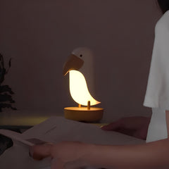 Minimalist Bird Night Light - USB Rechargeable Soft Ambient Illumination with Wooden Accents, Ideal for Bedroom and Reading Nook