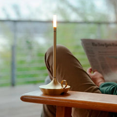 Modern Cordless Lamp with Touch Dimming – Rechargeable Battery Operated Candlestick Light in Brushed Aluminum Design