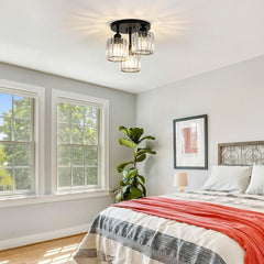 Modern Crystal Semi-Flush Ceiling Light – Elegant Iron and Glass Fixture for Bedroom and Living Room