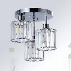 Modern Crystal Semi-Flush Ceiling Light – Elegant Iron and Glass Fixture for Bedroom and Living Room