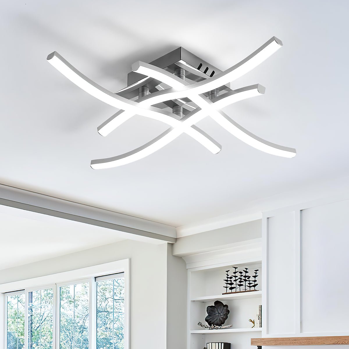 Modern LED Ceiling Light Fixture with Curved Aluminum Design – Energy Efficient Flush Mount