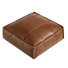 Moroccan Faux Leather Pouf Floor Cushion with Stitched Grid Design – Versatile Accent for Modern and Cozy Spaces
