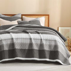 NoirZen Quilt Set – Black and White Striped All-Season Comfort with Plush Softness