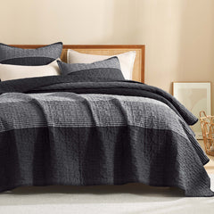 NoirZen Quilt Set – Black and White Striped All-Season Comfort with Plush Softness