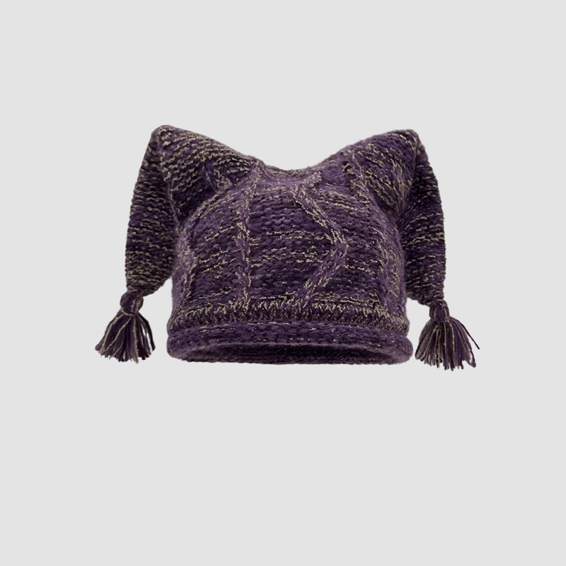 Nora Women's Beanie | Handcrafted Knit with Tassels, Cute Design