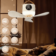 PortaBreeze Hanging Fan Light | Timer Remote, Type-C Charging & Plug-In Options