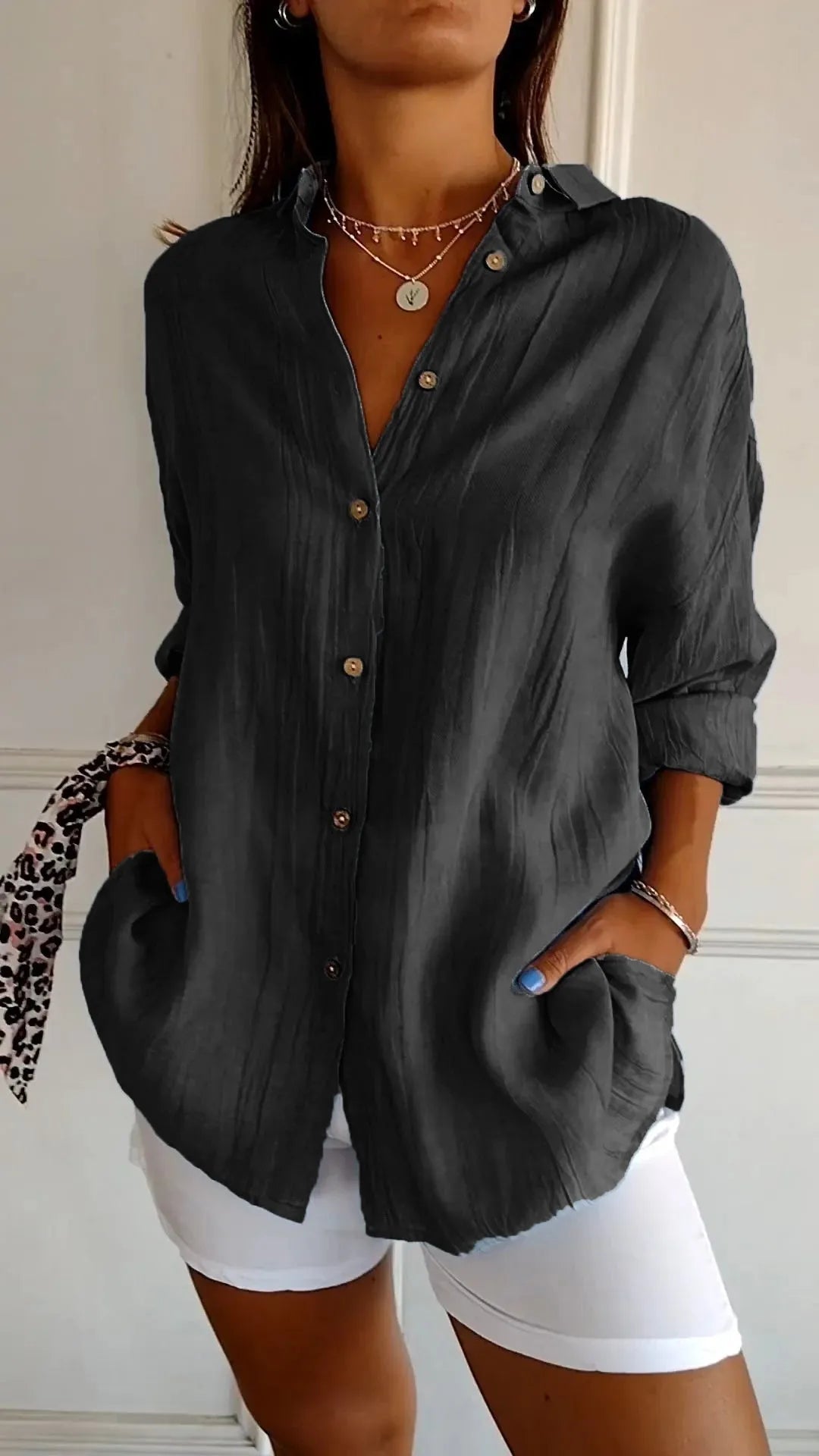 Prism Pleated Plus Size Lapel Shirt | Long Sleeve Breathable Spandex Top