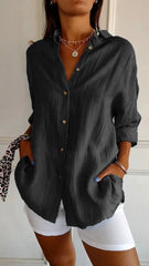 Prism Pleated Plus Size Lapel Shirt | Long Sleeve Breathable Spandex Top