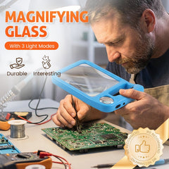 Rectangular Lighted Magnifier | 5X/10X Lens | 3-Color LED Modes
