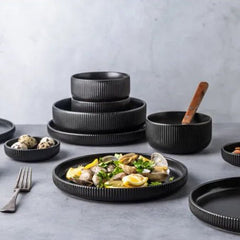 Ribbed Ceramic Dinnerware Set - 25-Piece Matte Finish Dinner Set with Modern Design and Easy Clean Plates