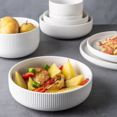 Ribbed Ceramic Dinnerware Set - 25-Piece Matte Finish Dinner Set with Modern Design and Easy Clean Plates