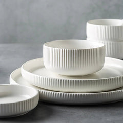 Ribbed Ceramic Dinnerware Set - 25-Piece Matte Finish Dinner Set with Modern Design and Easy Clean Plates