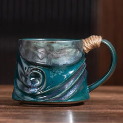 Rugged Ceramic Coffee Mug with Comfort Grip Handle – Stain-Resistant and Handcrafted Design in Oceanic Tones