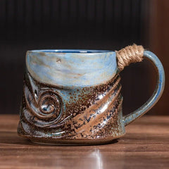 Rugged Ceramic Coffee Mug with Comfort Grip Handle – Stain-Resistant and Handcrafted Design in Oceanic Tones