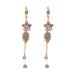 Seravine Floral Tassel Earrings | Purple & Champagne Rhinestone Drop Jewelry