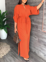 Serene V-Neck Two-Piece Dress | Lightweight Polyester Blend & Side Slits